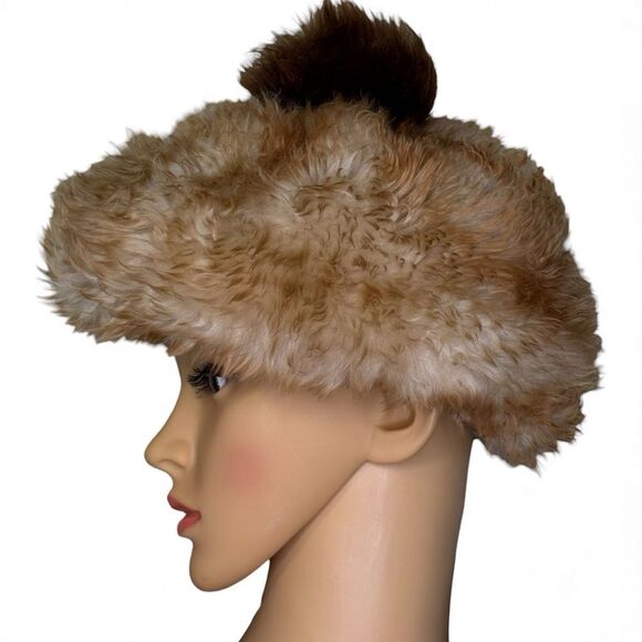 Vintage Original Tuscan Lamb Fur Hat Beanie Cream Brown Made In Italy main image 6